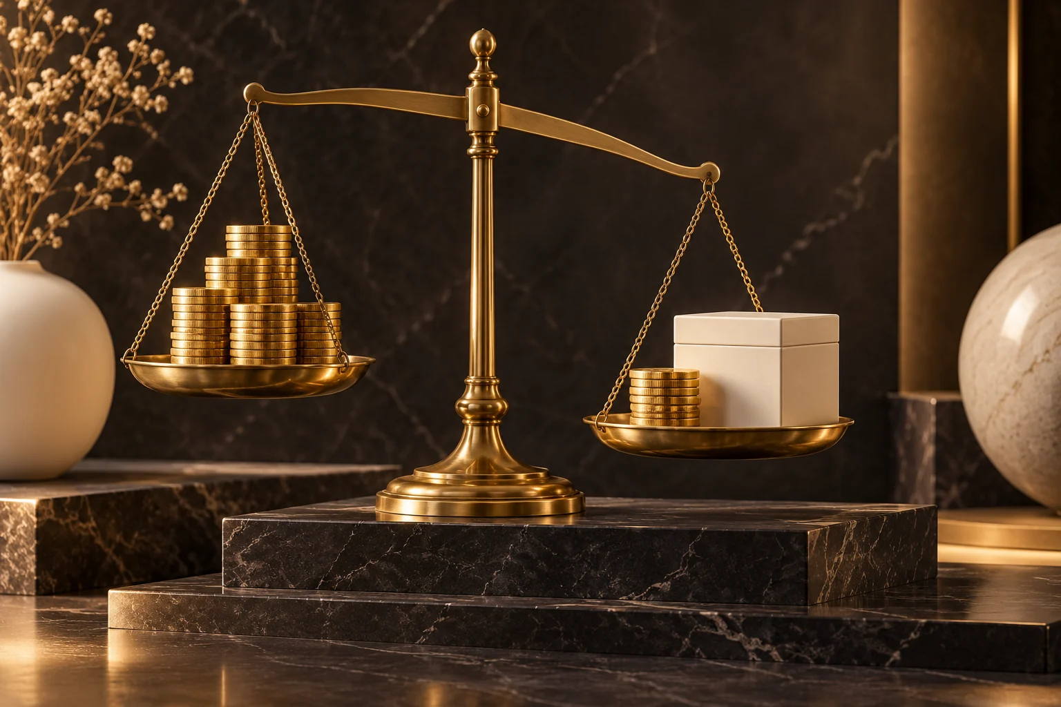 Весы сопоставляют продажу, расходы и остаток денег
