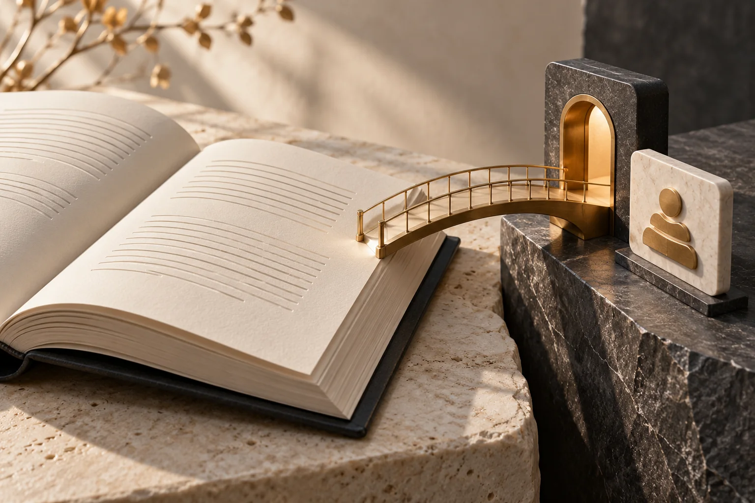 Мост соединяет раскрытую книгу с карточкой контакта